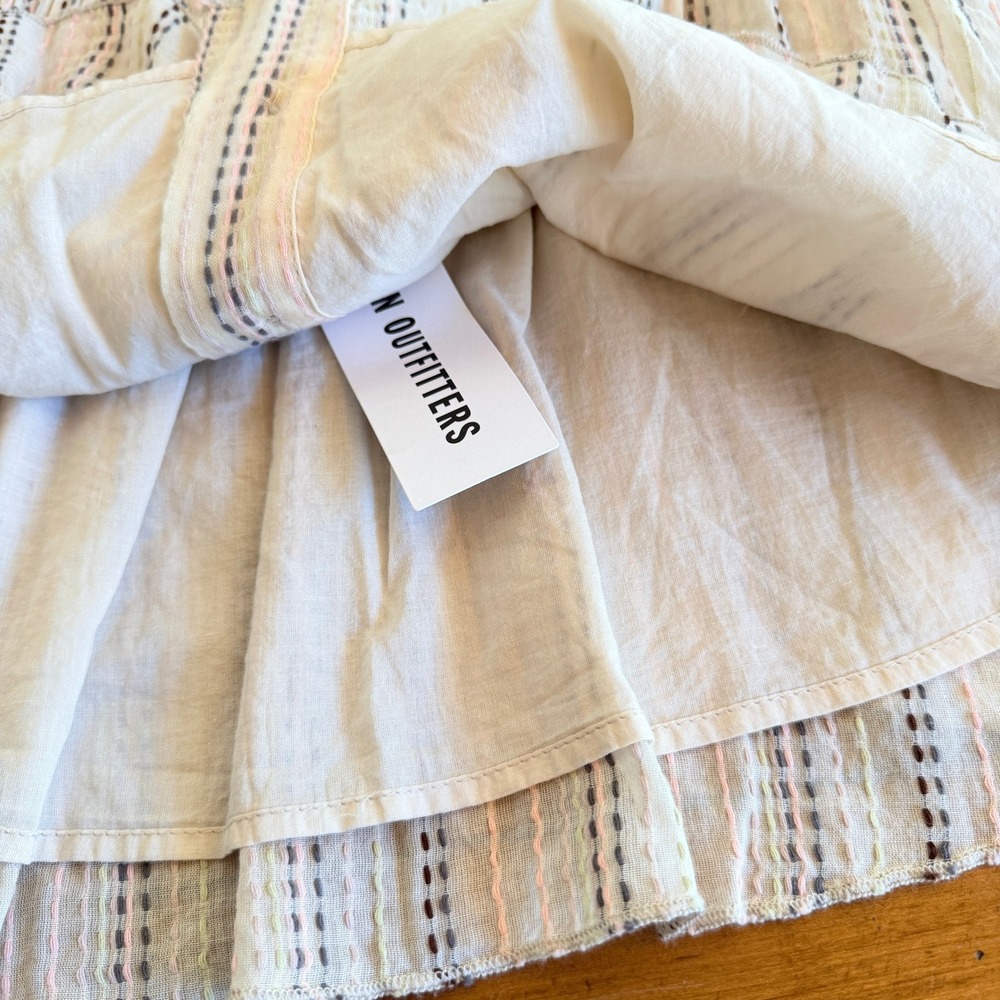 Kimchi Blue Urban Outfitters Striped Button Front Mini‎ Skirt Neutral Small NEW - Picture 7 of 12